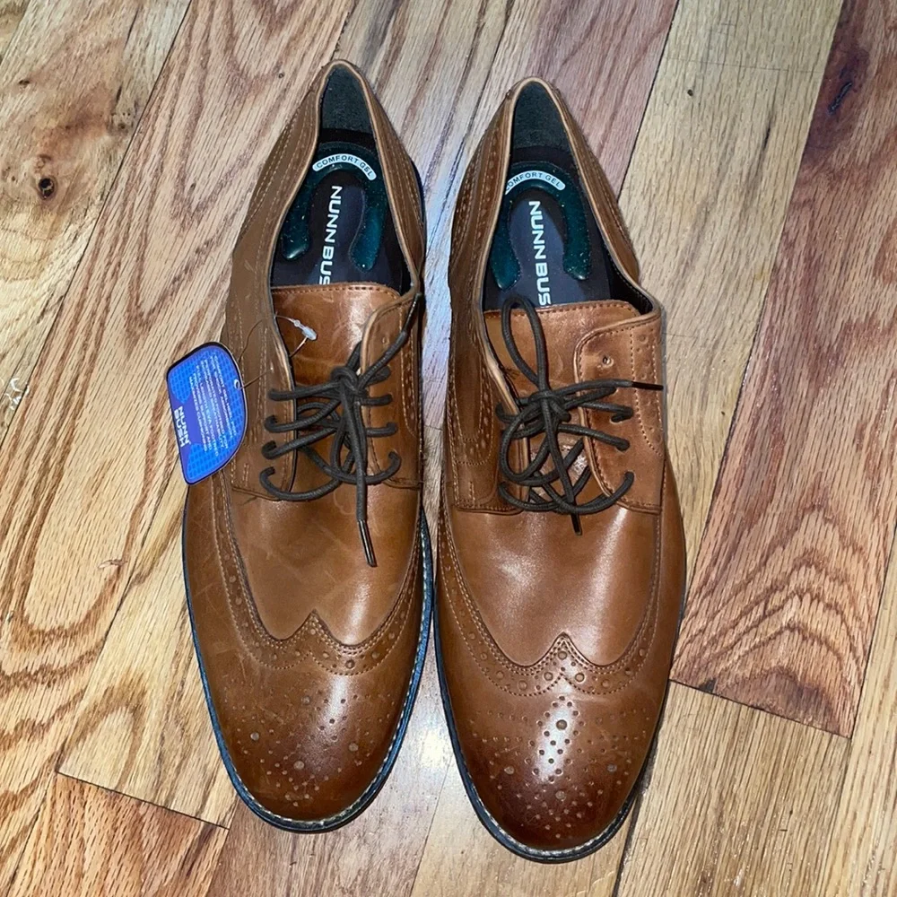 NEW ! Nunn Bush Men's Nelson Wingtip Oxfords dress shoes Cognac  12 M